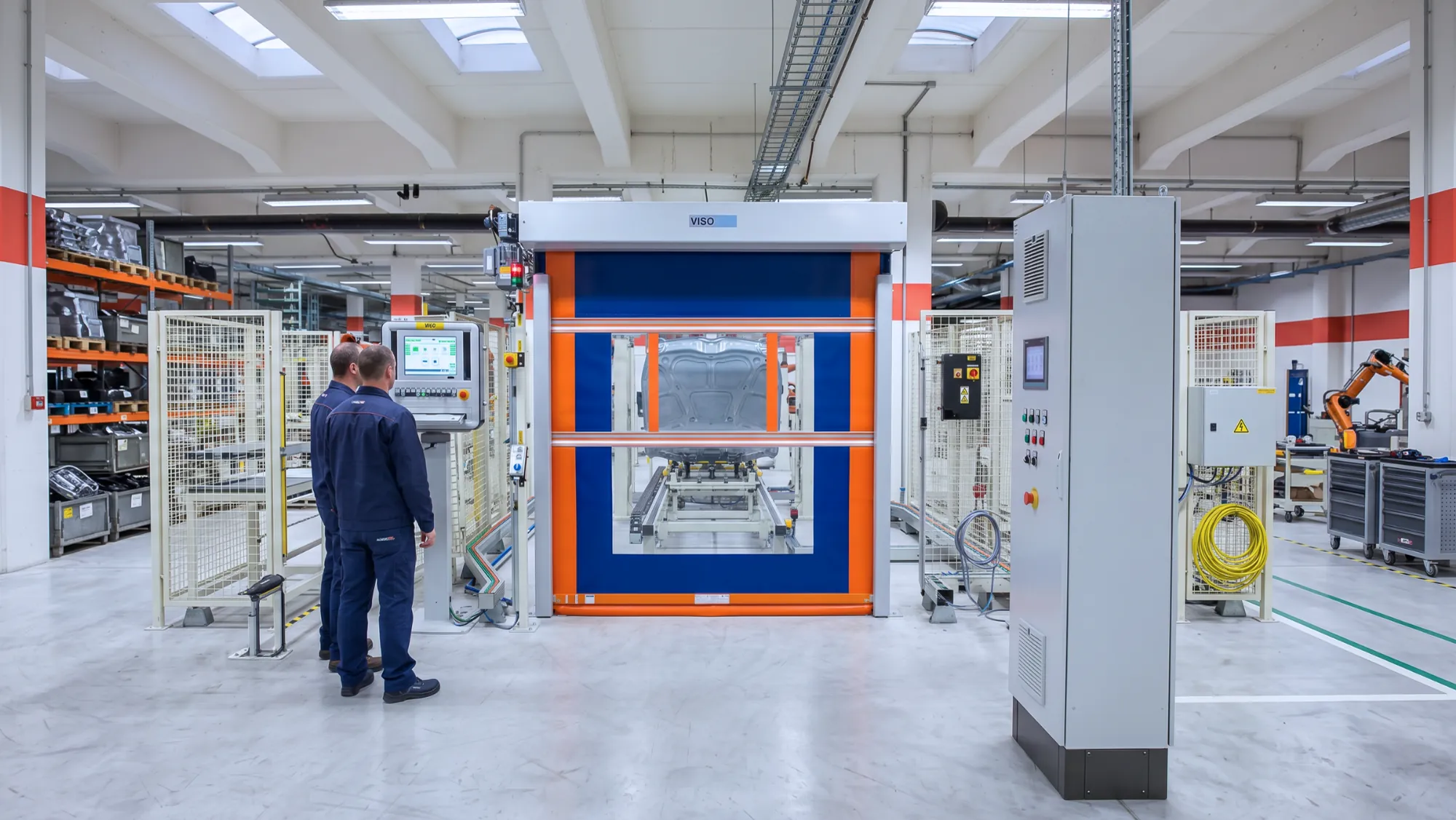 Porta rápida Visoflex VFX302 OEM azul e laranja integrada a máquina automatizada em linha de produção
